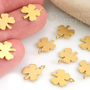 Gold Clover Charms, Clover Leaf Charms, 22k Gold Plated Tiny Clover Necklace Charms, 5Pc