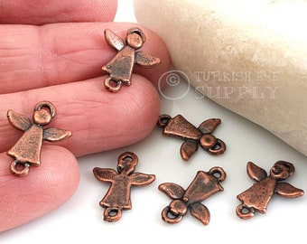 Copper Angel Charms, Angel Connector, Copper Plated, Mini Angel Charm, Angel Jewelry Findings, Angel Bracelet, Copper Angel Jewelry, 10pc