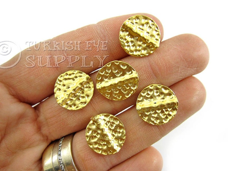 Disc Charms Hammered Disc Spacer Beads Large Rustic Disc Spacer 5 pc Gold Disc Spacer Beads Round Spacer bead Charms 22k Gold Plated