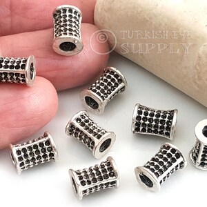 Silver Tube Spacer Beads, Antique Silver Plated Jewelry Findings, 4pc