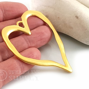 Large Gold Heart Pendant, Organic Shape Heart Pendant, Heart Necklace Findings, 22k Gold Plated Jewelry, 1Pc