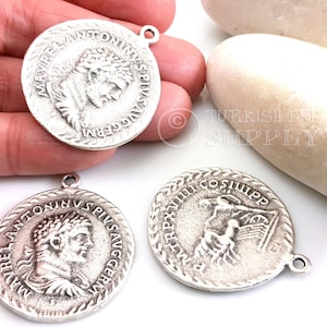 Silver Greek Coin Pendant, Silver Roman Coin Pendant, Large Coin Pendant, Medallion Necklace, Medallion Coin, Silver Greek Coin Charm, 1 pc