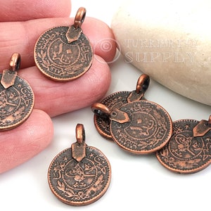 Kupfermünze Charms, Kupfer überzogen, Ottomane Replik Münze, rustikale Münzen, Kupfermünze Anhänger, Münzfunde, türkischer Schmuck, 5tlg