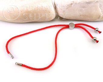 Cord Bracelet Blank, Red Adjustable Bracelet Blank, Sliding Silver Clasp, Friendship Bracelet Blank, Cord Bracelet Connector, 2mm