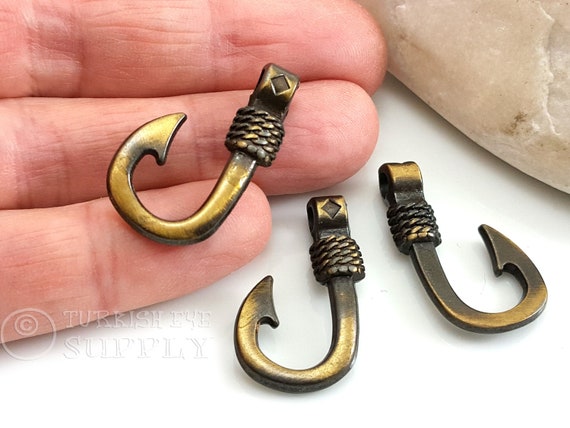 Bronze Fish Hook Charms, Fish Hook Bracelet Clasps, Nautical Charms,  Bracelet Findings, Fish Hook Pendant, Leather Bracelet Findings, 5pc 