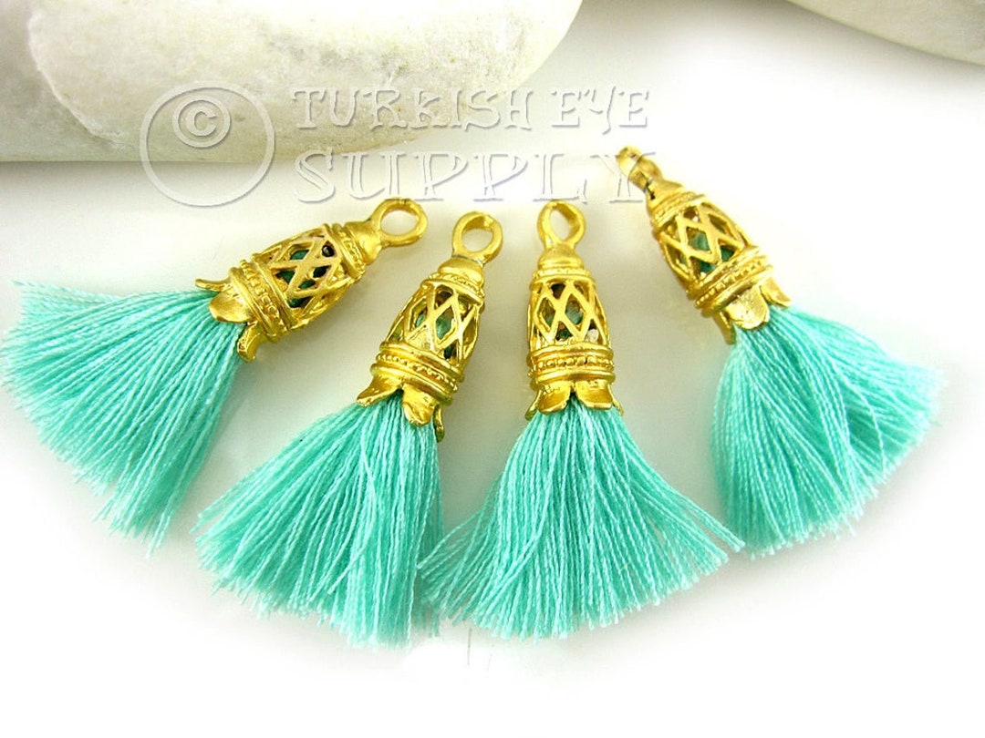 Mint Tassel Mini Cotton Tassel Gold Cap Tassel Jewelry Etsy France