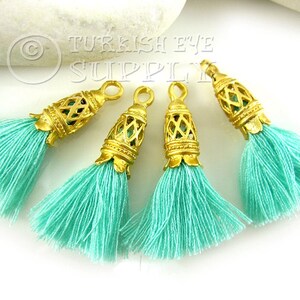 Thread Tassel Mini Charm, 10mm, Z9-G6, 4 Pcs, Green, 16K