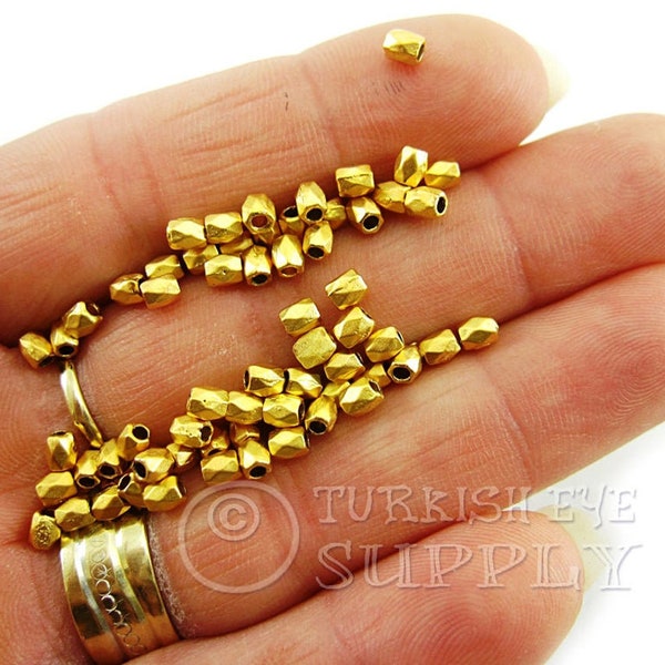 Tiny Tube Beads, Mini Gold Bead Spacers, Faceted Tube Beads, 22k Gold Plated, Tube Beads, Bracelet Beads, Jewelry Supplies, 30pc