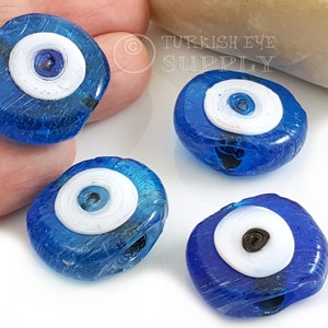 Blue Evil Eye Beads, Traditional Turkish Artisan Handmade Glass Evil Eye Beads, 4Pc DG