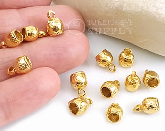 Gold Cord End Caps, 22k Gold Plated Bead Caps, Gold Tassel Caps, 5Pc