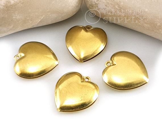 10pc hammered heart charm, necklace charms gold, heart charms for