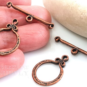 Copper Toggle Clasp, Hammered Toggle Clasps, Large Copper Clasp, T Bar Clasp, Necklace Clasp, Clasp Findings, Copper Jewelry, 2 Sets