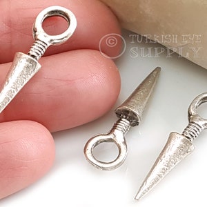 Silver Spike Charms, Antique Silver Plated Earring Charms, 4Pc