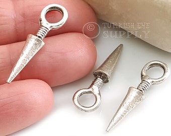 Silver Spike Charms, Antique Silver Plated Earring Charms, 4Pc