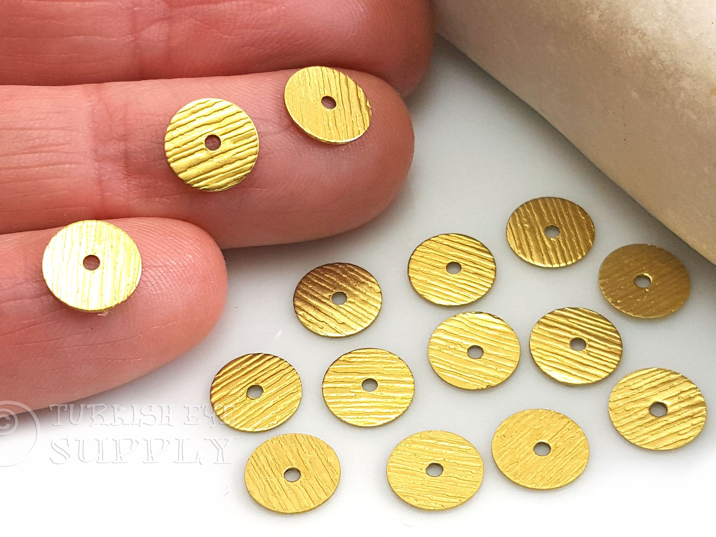 Raw Brass Textured Tiny Disc Charms Middle Hole Discs 8mm Raw Brass Round Discs Mini Coin Charms Raw Brass Disc Spacers 100Pc