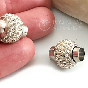 Magnetic Pave Clasp, Silver Plated Rhinestone Clasp, Leather Cord Bracelet Clasp, Bracelet Findings, 1 Set