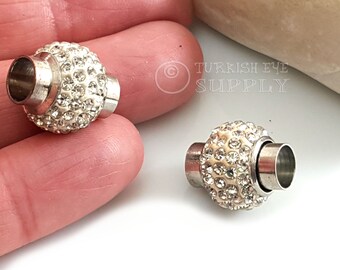 Magnetic Pave Clasp, Silver Plated Rhinestone Clasp, Leather Cord Bracelet Clasp, Bracelet Findings, 1 Set