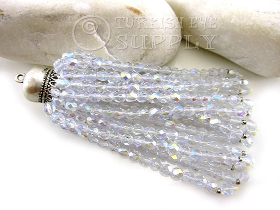 Crystal Beaded Tassel, Silver Plated Cap, Translucent Beaded  display picture 1