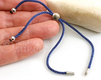 Cord Bracelet Blank, Dark Blue Adjustable Bracelet Blank, Sliding Silver Clasp, Friendship Bracelet Blank, Cord Bracelet Connector, 2mm