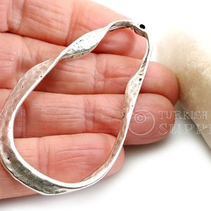 Hammered Large Hoop Pendant, Large Oval Loop Pendant, Silver Hoop Connector, Twisted Silver Loop Pendant, Silver Jewelry image 1