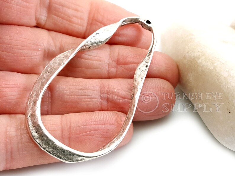 Hammered Large Hoop Pendant, Large Oval Loop Pendant, Silver Hoop Connector, Twisted Silver Loop Pendant, Silver Jewelry image 1