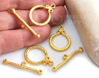 Gold Toggle Clasp, Hammered Toggle Clasps, Large Gold Clasp, T Bar Clasp, Necklace Clasp, Clasp Findings, Gold Jewelry, 2 Sets