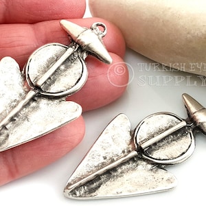 Silver Arrowhead Pendant, Large Tribal Silver Spearhead Pendant, Antique Silver Plated