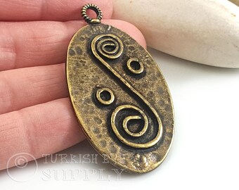 Antik Bronze überzogener großer Oval Swirl Anhänger, Spiral Boho Schmuckzubehör, 1Pc