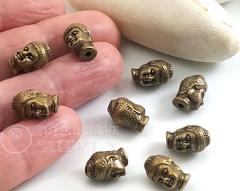 Antique Bronze Plated Buddha Beads, Tibetan Mala Beads, Tribal Spacer Beads, 4pc