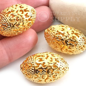 Large Gold Bead, Large Oval Bead, Filigree Spacer Bead, Tribal Bead, Ethnic Spacer Beads, Spacer Findings, Necklace Bead, 1Pc