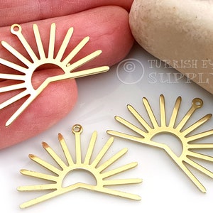 Brass Sun Charms, Raw Brass Sun Ray Charms, Brass Sun Earring Findings, 12pc