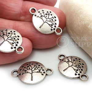 Silver Tree of Life Connector, Silver Disc Connector, Silver Tree Charms, Silver Tree Findings, Turkish Jewelry, 4Pc
