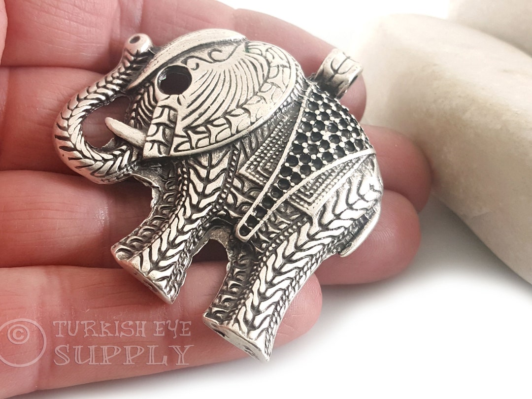 象 Elephant 銀 925 silver クリップ? アンティーク Large Silver Elephant Pendant, Antique Silver Plated, Exotic
