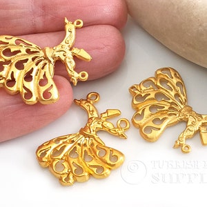 Gold Whirling Dervish Charm, Dervish Connector Pendant, Gold Sufi Semazen Charm, 2Pc