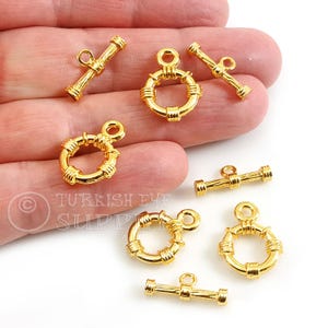 24k Shiny Gold Plated Toggle Clasps, Mini Toggle Clasp Closure, Gold T Bar Clasp, Necklace Clasp Findings, 4 Sets