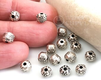 Antique Silver Plated Ball Spacer Beads, Tribal Jewelry Making (10pc)
