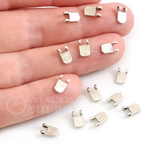 Antique Silver Plated Mini Silver Drop Charms with Two Loops, Silver Jewelry Findings, 15Pc