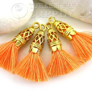 Pale Orange Mini Tassel, Cotton Tassel, Gold Tassel Cap, Tassel Jewelry, Tassel Charm, Tassel Earring, Tassel Findings, Tassel Necklace, 4pc