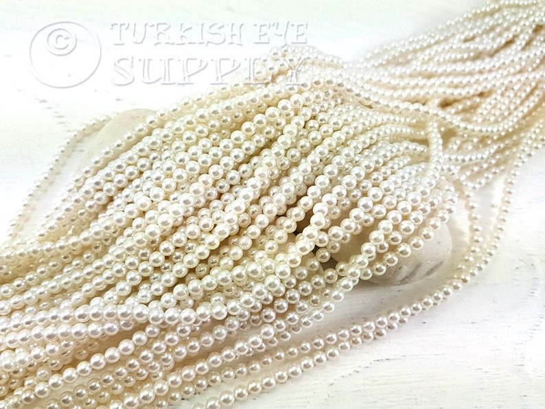 One 1 Full Strand Semiprecious Gemstone Beads 3.5 mm Pearl Bead Strands Loose Beads White Majorca Pearl Beads