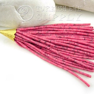 Pampilles de perles de rocaille afghanes matricielles roses, Pampilles de perles roses, breloque pampille, pendentif pampille en or, boucle d&#39;oreille en perles Heishi pampilles