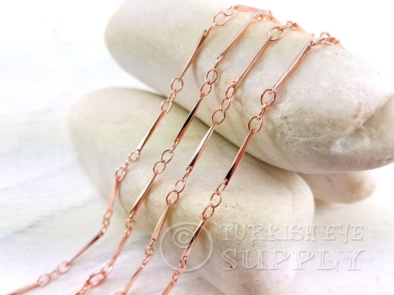Rose Gold Plated Bar And Link Chain, Meter Feet, Rose Gold Plated  Chain, Necklace Chain, Turkish Jewelry, Delicate Rose Gold Chain