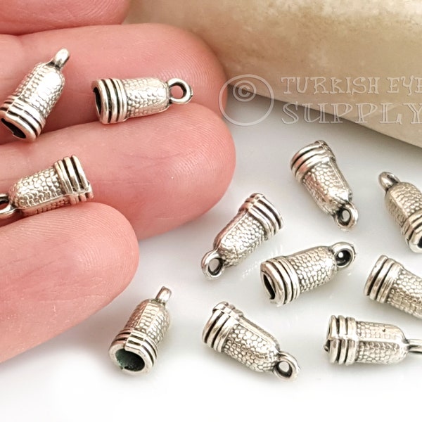 Silver Cord End Caps, Antique Silver Plated Bead Caps, Silver Tassel Caps, 10Pc