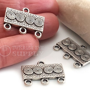 Silver Multi Loop Rectangle Connector, Chandelier Earring Connector Charms, Silver Tribal Necklace Findings, 5Pc