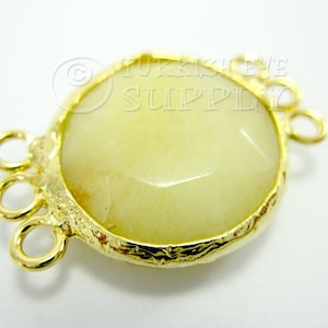 Yellow Gemstone Connector, Faceted Gemstone Pendant, Gold Bezel Connector, 22mm Round Jade Connector, Gemstone Jewelry, Multi Loop Connector