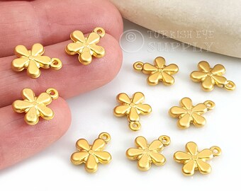 Gold Flower Charms, Mini Flower Earring Charms, Gold Plated CCB Findings, 10Pc