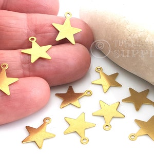 Brass Star Charms, Mini Star Charms, Brass Earring Charms, 12x14mm, Star Pendants, Star Jewelry Findings