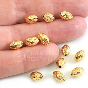 24k Shiny Gold Plated Oval Spacer Beads, Tribal Bali Beads, Tibetan Spacer Findings, 10pc