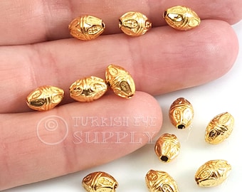 24k Shiny Gold Plated Oval Spacer Beads, Tribal Bali Beads, Tibetan Spacer Findings, 10pc