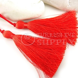 Borla de seda roja, borla turca, hecha a mano, borla de hilo de seda, accesorios para pendientes con borla, borla mala (2 piezas), CC526
