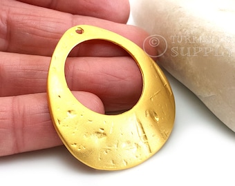 Gold Teardrop Pendant, Hammered Oval Loop Pendant, Rustic Teardrop Charm, Hammered Gold Pendant, 22k Gold Plated, Jewelry Findings, 1Pc